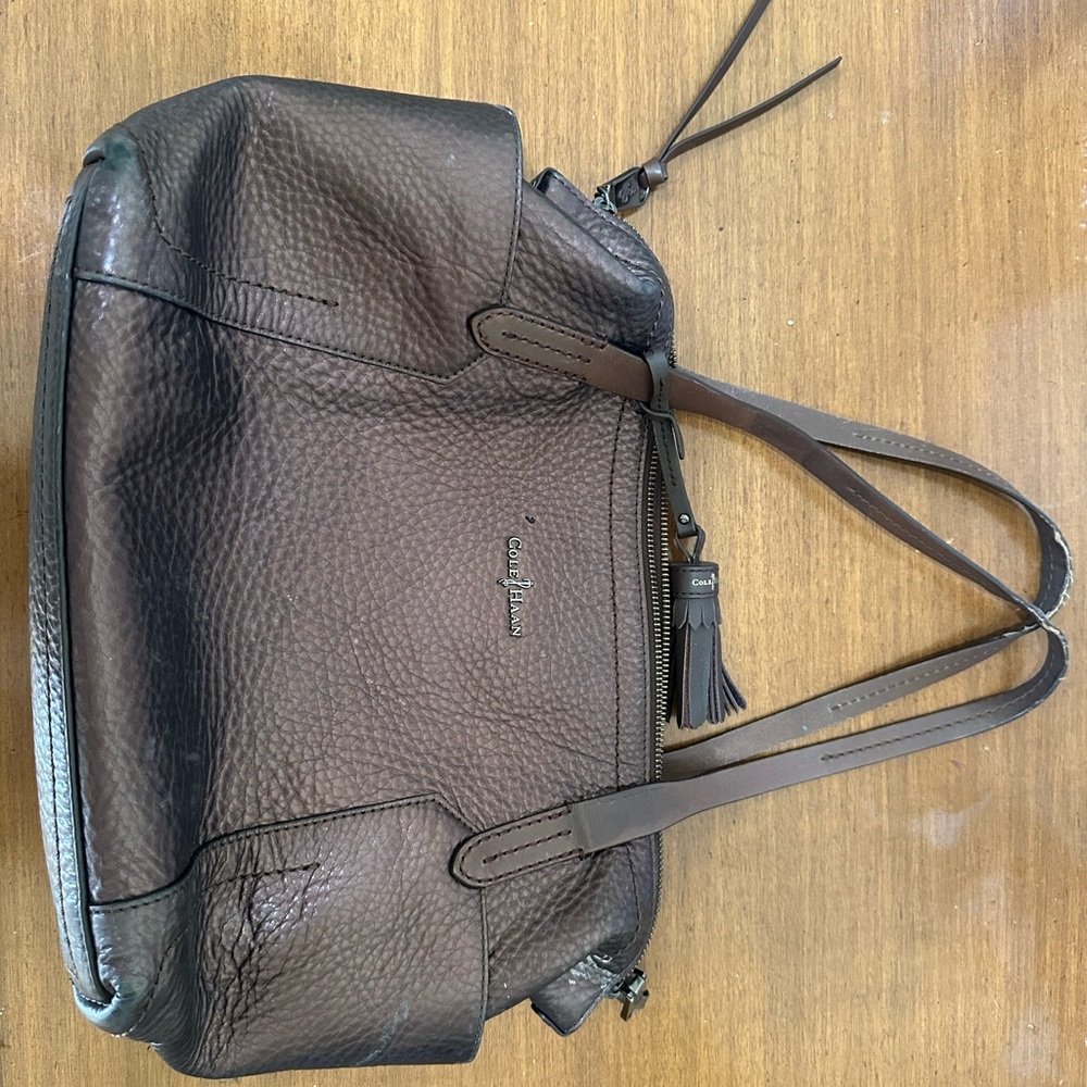 Cole Haan Brown Leather Shoulder Bag with Textured Finish